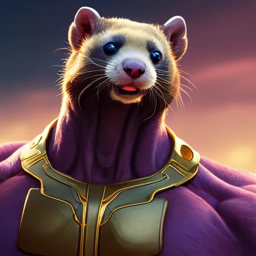 Image similar to a anthropomorphic ferret is thanos, hyperdetailed, artstation, cgsociety, 8 k