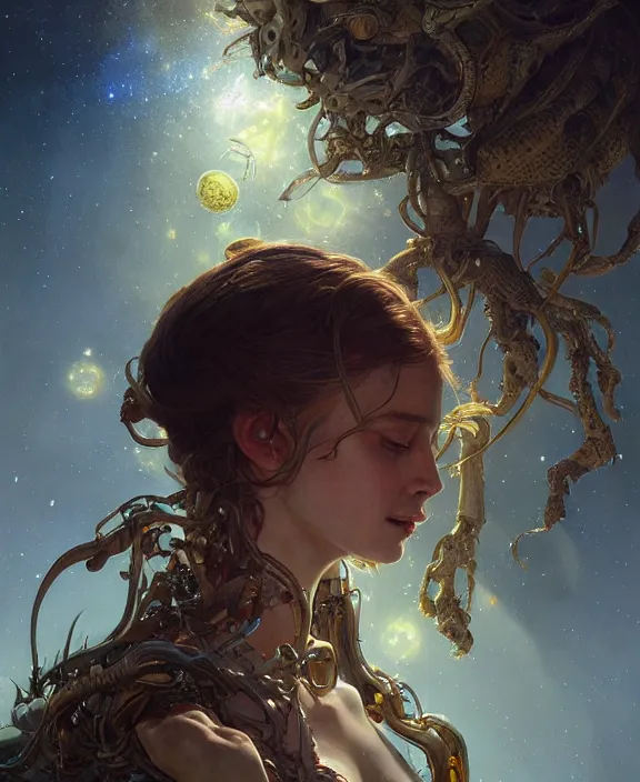 Prompt: portrait of a shining adorable insect alien monster, milky way environment, ultra realistic, concept art, intricate details, eerie, highly detailed, photorealistic, octane render, 8 k, unreal engine. art by artgerm and greg rutkowski and alphonse mucha