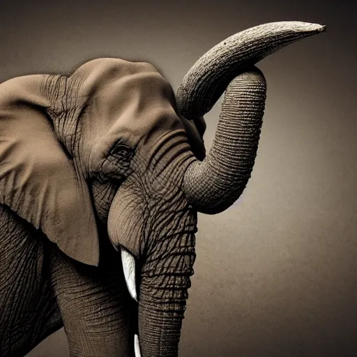 Image similar to an elephant crumbling to dust in the air, photorealistic