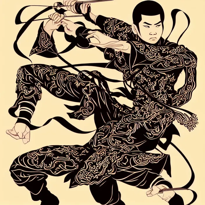 Image similar to silhouette of a Chinese martial art expert illustration, vector art style, medium shot, intricate, elegant, highly detailed, digital art, ffffound, art by JC Leyendecker and sachin teng