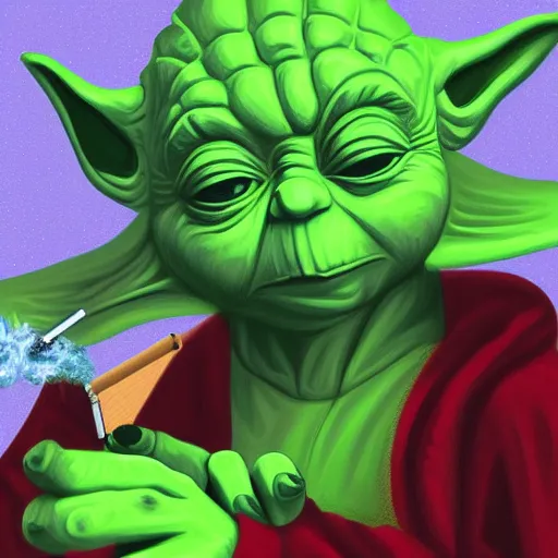 Prompt: Yoda smoking a blunt, Digital painting