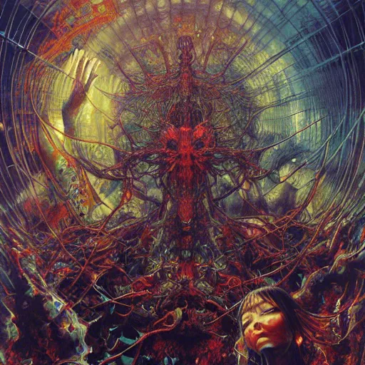 Prompt: realistic detailed image of Cyber Gulag of the Metaverse by Ayami Kojima, Amano, Karol Bak, Greg Hildebrandt, and Mark Brooks, Neo-Gothic, gothic, rich deep colors. Beksinski painting, part by Adrian Ghenie and Gerhard Richter. art by Takato Yamamoto. masterpiece