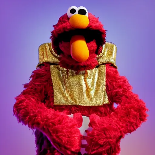 Image similar to Elmo from sesame street dressed up as a mega stylish rapper, wearing a hoodie and gold chain and backwards hat, in New York City, highly detailed, 4K, moody lighting, 90’s vibe, 3d render, octane redshift, 8k