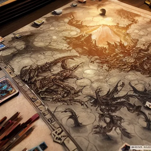 Image similar to tabletop game board, highly detailed, fantasy art, in the style of greg rutkowski, epic, fantasy, intricate, hyper detailed, artstation, concept art, smooth, sharp focus, ray tracing, vampire theme