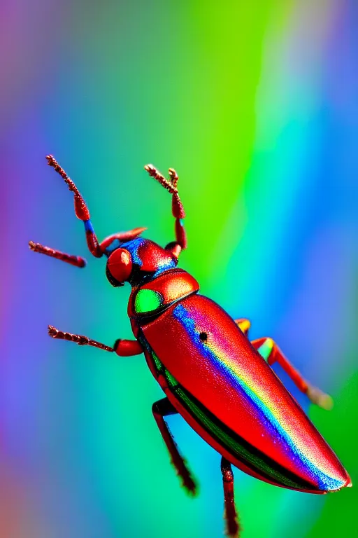 Image similar to high quality macro photo iridescent Red spotted jewel beetle! gorgeous highly detailed david ligare elson peter cinematic blue lighting high quality low angle hd 8k sharp shallow depth of field