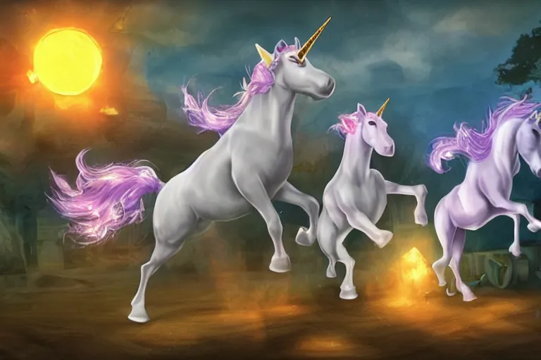 Image similar to cheesy unicorns committing terribly violent crimes, dynamic lighting
