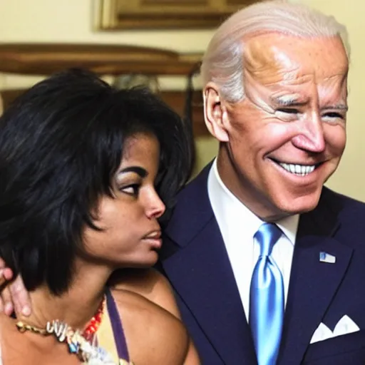 Image similar to a photo of Joe Biden smelling Michael Jackson's hair