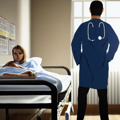 Prompt: faceless doctor standing over a patient bed menacingly, creepypasta, dark