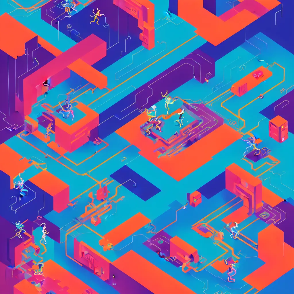 Image similar to an illustration of a micro-service deployed to a datacenter, architecture, symbol, road, connector, defence, wall, cloud, security, cyber, attack vector, trending on Artstation, painting by Jules Julien, Leslie David and Lisa Frank and Peter Mohrbacher and Alena Aenami and Dave LaChapelle muted colors with minimalism