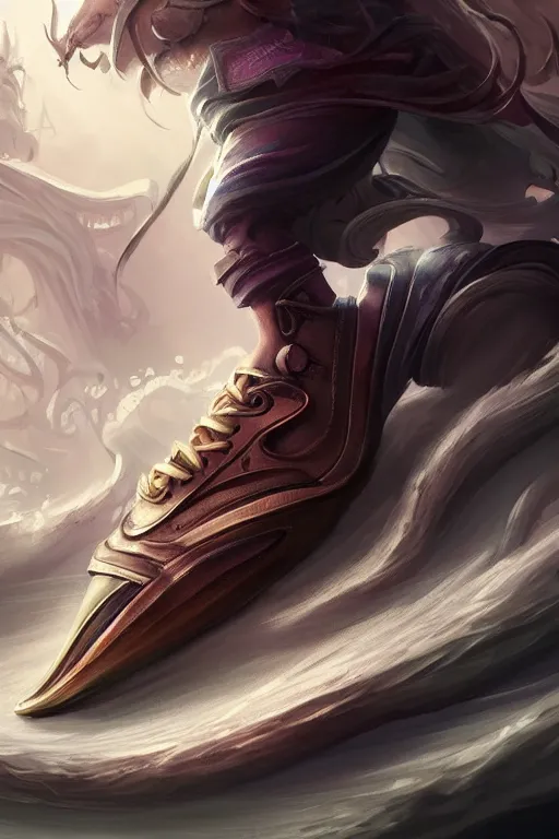 Image similar to painted sneakers, fantasy, intricate, elegant, highly detailed, digital painting, artstation, concept art, smooth, sharp focus, illustration, art by riot games