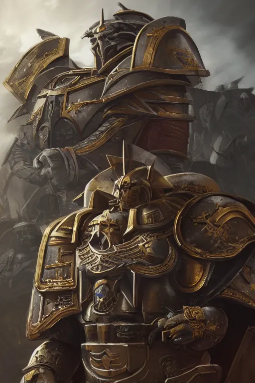 Image similar to armor portrait heros warhammer 4 0 k horus heresy fanart - the primarchs emperor by johannes helgeson animated with vfx concept artist & illustrator global illumination ray tracing hdr fanart arstation zbrush central hardmesh 8 k octane renderer comics stylized