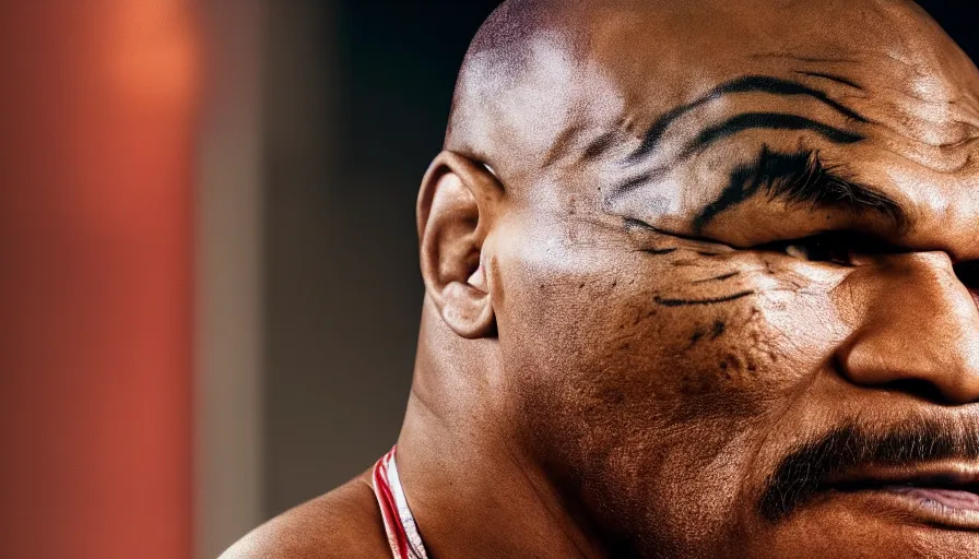 Image similar to hyperrealistic and heavy detailed 2020s movie still portrait of mike tyson , Leica SL2 50mm, vivid color, high quality, high textured, cinematic light 45 degrees