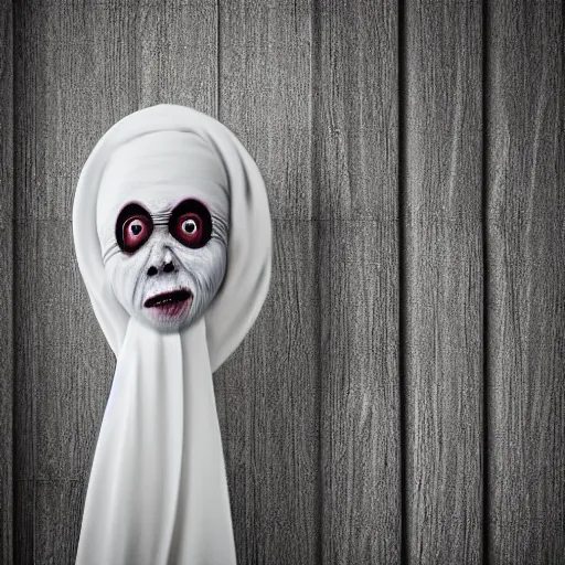 Image similar to detailed photorealistic a pocong in bathroom. in the style of horror photograph