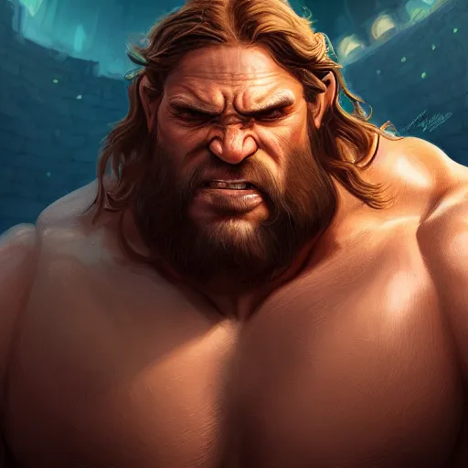 Image similar to clear portrait hulking herculean ogre jesus christ, background hyper detailed, character concept, full body, dynamic pose, glowing lights intricate, elegant, highly detailed, digital painting, artstation, concept art, sharp focus, illustration, van baarle lois and sanderson ruth