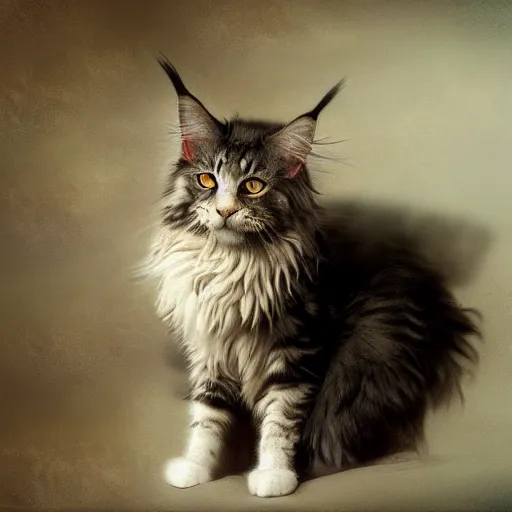 Image similar to maine coon kitty by Ruan Jia, fantasy, hazy, atmospheric, inspiring