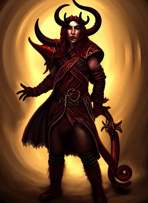 Image similar to tiefling bard, full body, hyper realistic, extremely detailed, dnd character art portrait, dark fantasy art, intricate fantasy painting, dramatic lighting, vivid colors, deviantart, artstation, by daniel r horne.