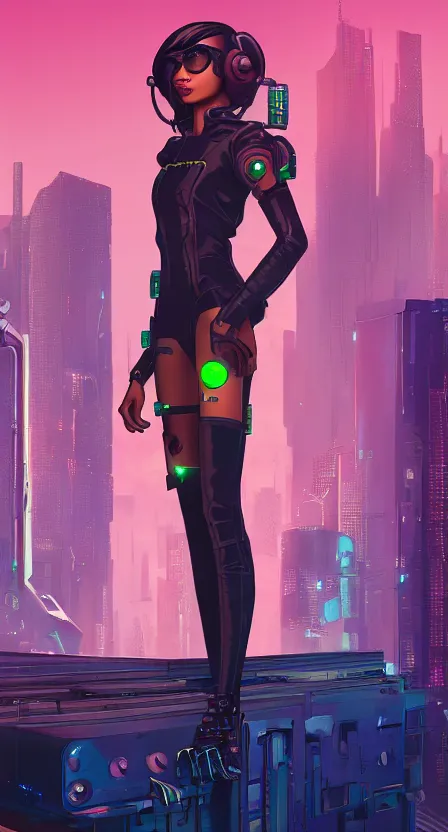 Image similar to zendaya as a cyberpunk hero standing on the rooftop of cybertown, art poster, full body, t - pose, character design, ambient lighting, 4 k, lois van baarle, ilya kuvshinov, rossdraws, alphonse mucha, jung gi kim, dylan kowalsk, artstation