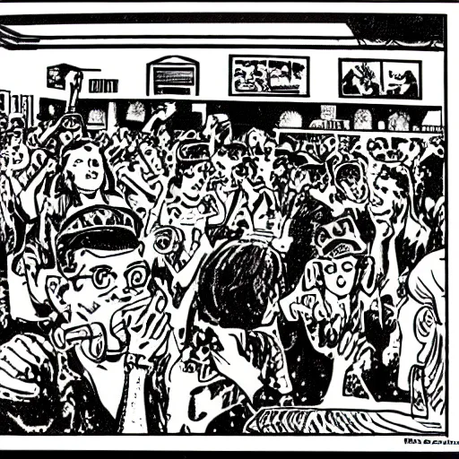 Prompt: robert crumb comic about pembroke pines flanagan high school students partying accurate eyes high detail