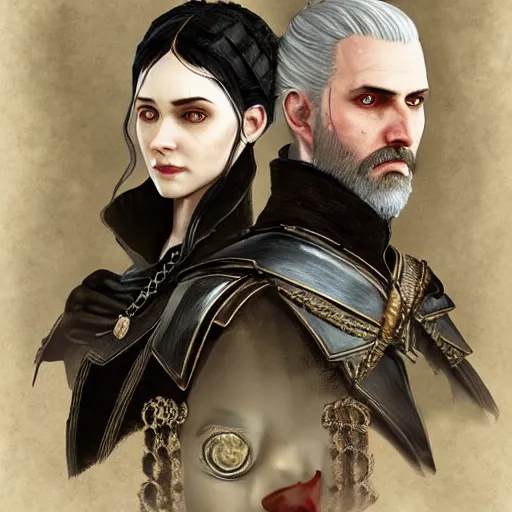 Image similar to portrait painting iris von everec and olgierd von everec, the witcher 3 game, artstation, detailed