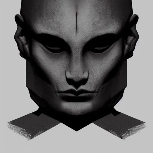 Prompt: a face carved of black marble blending into a black background. expressive eyes. symmetry. epic. ominous shapes. lighting from the bottom. trending on artstation