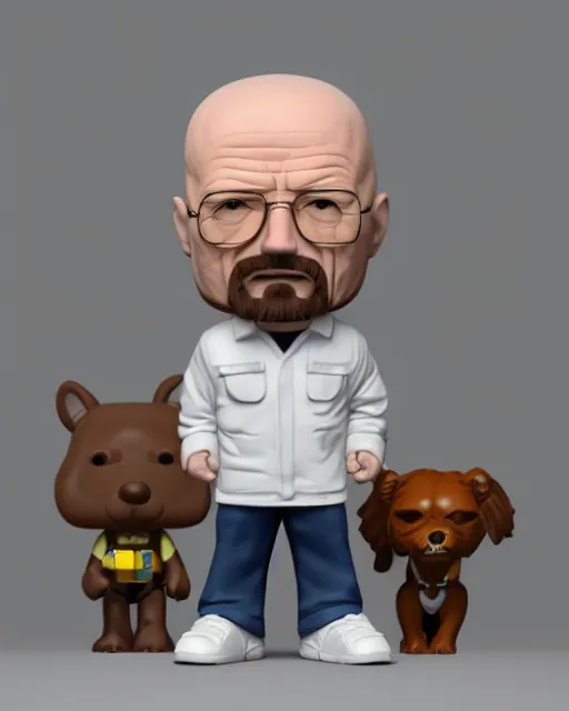 Image similar to full body 3d render of Walter White as a funko pop, studio lighting, white background, blender, trending on artstation, 8k, highly detailed