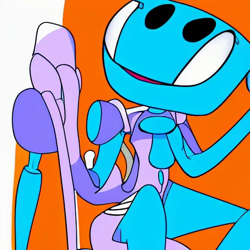 Prompt: low angle photo of jenny wakeman sitting down in a relaxed pose with her legs crossed, from my life as a teenage robot, nickelodeon, xj 9, disney, 4 k, highly detailed