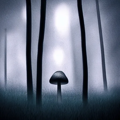 Prompt: mushroom, trees, wires, nightmare like dream, scary, dramatic lighting, 3 d digital art