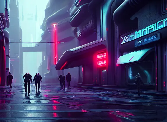 Image similar to a xenomorph colony blade runner 2 0 4 9 city architecture, spacex starship rocket launch, environmental lighting, stromy weather, ray tracing, people walking in street, amazing view, futuristic, highly detailed, heavy traffic, neon shops, octane render, unreal engine 5, artstation, 4 k