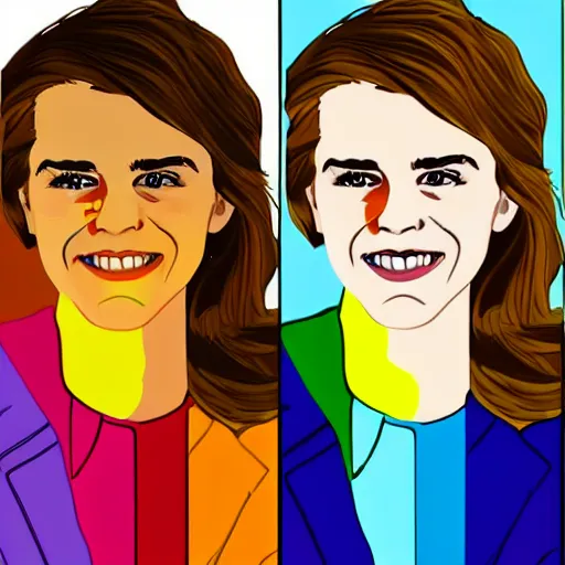 Image similar to rainbow smiling happy emma watson age 1 7 as hermione. pop art.