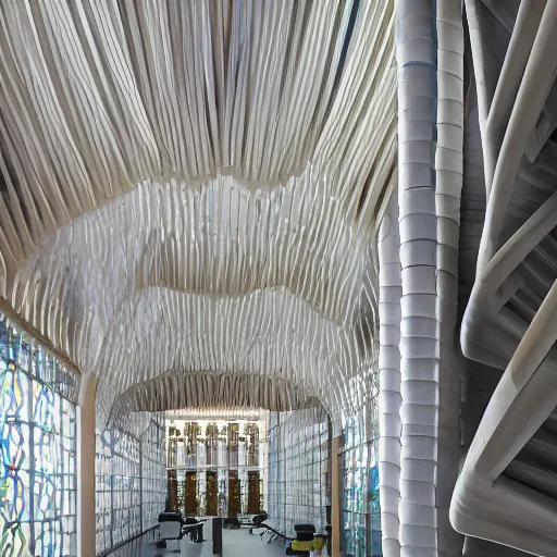 Prompt: the interior of a gaudi office building for work