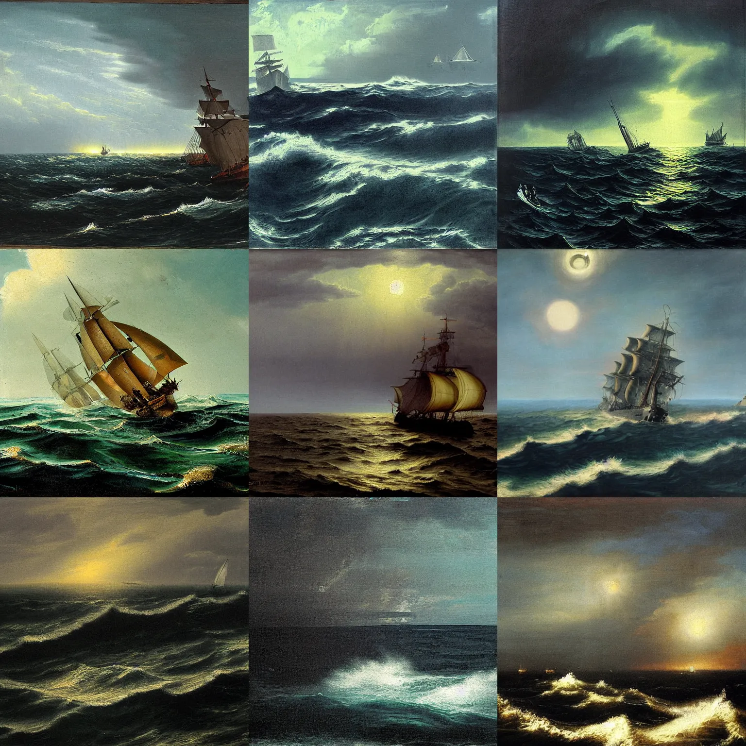 Prompt: painting dark ocean by ivan konstantinovich