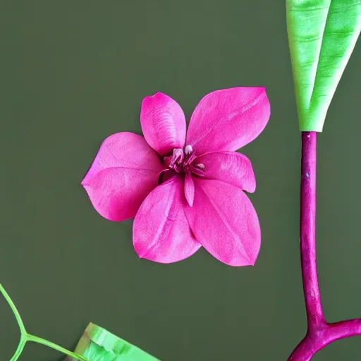 Image similar to studio photograph of a thin green vine creature with vine limbs and a pink blooming flower mouth with many sharp teeth