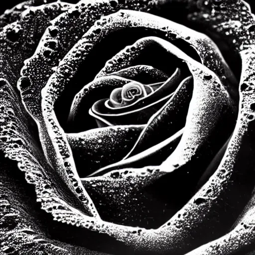 Image similar to award - winning macro of a beautiful black rose made of molten magma and nebulae on black background by georgia o'keeffe, highly detailed, hyper - realistic, inner glow, trending on deviantart, artstation and flickr, nasa space photography, national geographic