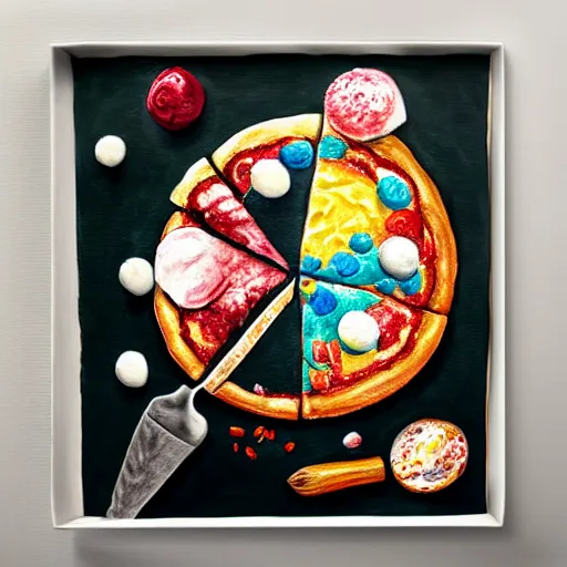 Image similar to photorealistic painting of ice cream pizza, 1 0 8 0 p award - winning painting