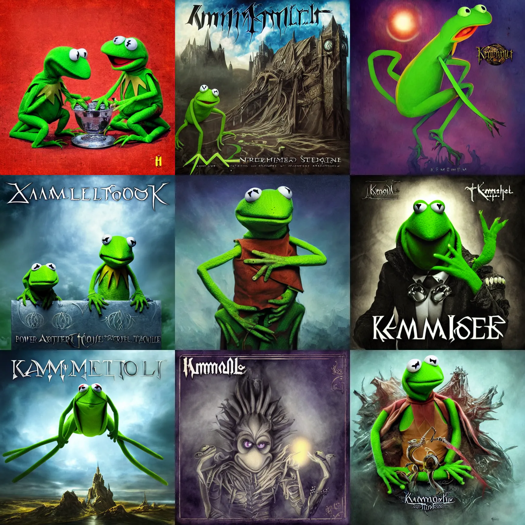 Prompt: kamelot album cover featuring kermit the frog, art by stefan heilemann, power metal album cover, trending on artstation