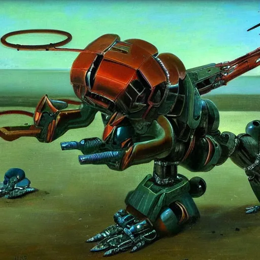 Image similar to platypus combat mecha eith razor talons in the style of vasily vereshchagin and evangelion