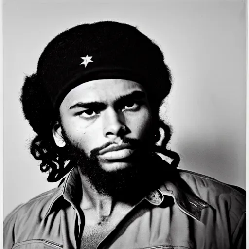 Image similar to Portrait of Jaylen Brown, Jaylen Brown as Che Guevara, Guerilla Heroico, Black and White, Photograph by Alberto Korda, inspiring, dignifying, national archives