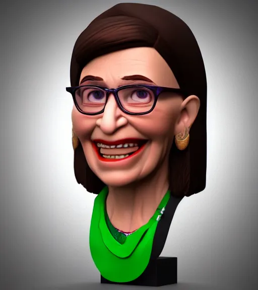 Image similar to Fanart 3D model of Ruth Bader Ginsberg, trending on artstation, cycles render, character bust, For Hire 3D artist, Pixar and Industrial