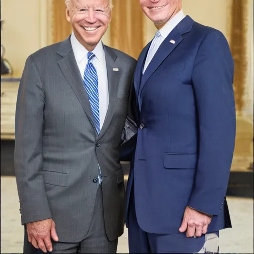 Image similar to A photo of joe biden teams up with a teenage joe biden, perfect faces, 50 mm, award winning photography