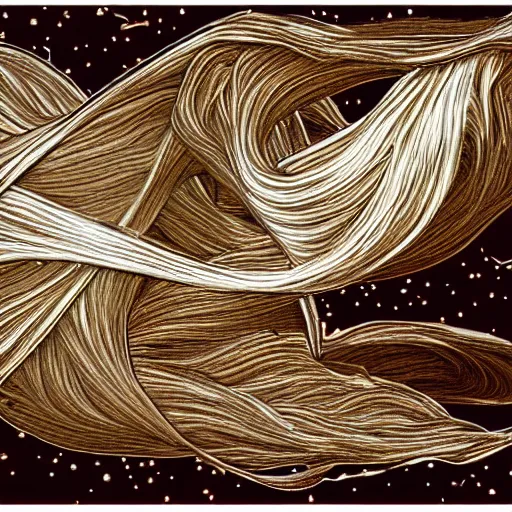 Image similar to realistic dioramic informatic drawing of spaghettification for dummies cheval, michael style painting