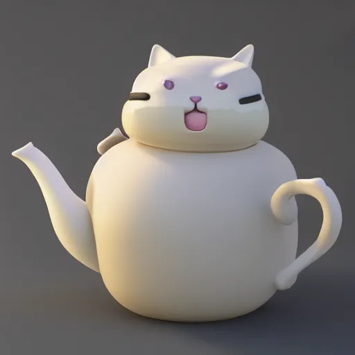 Image similar to fat cat shaped teapot, final fantasy merchandise, highly detailed, octane render, ray tracing, ambient occlusion, trending on artstation, 8 k