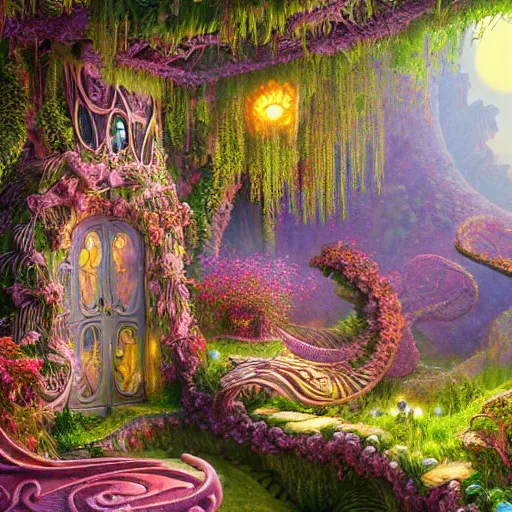 Prompt: cosmic garden ridge nature photography intricate details fantasy art nouveau weird by artgerm, frank gehry, evgeny lushpin, m. c. escher, rhads, john howe, lisa frank, greg rutkowski