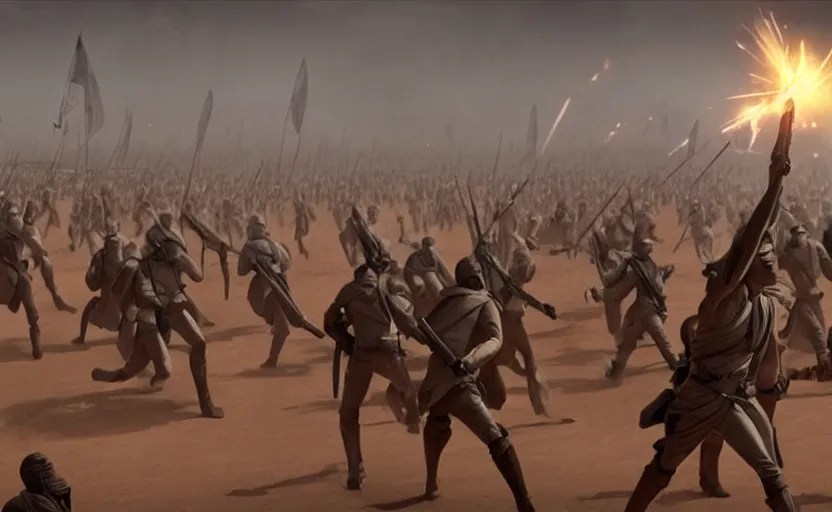 Prompt: liberty leading the people, battle of geonosis