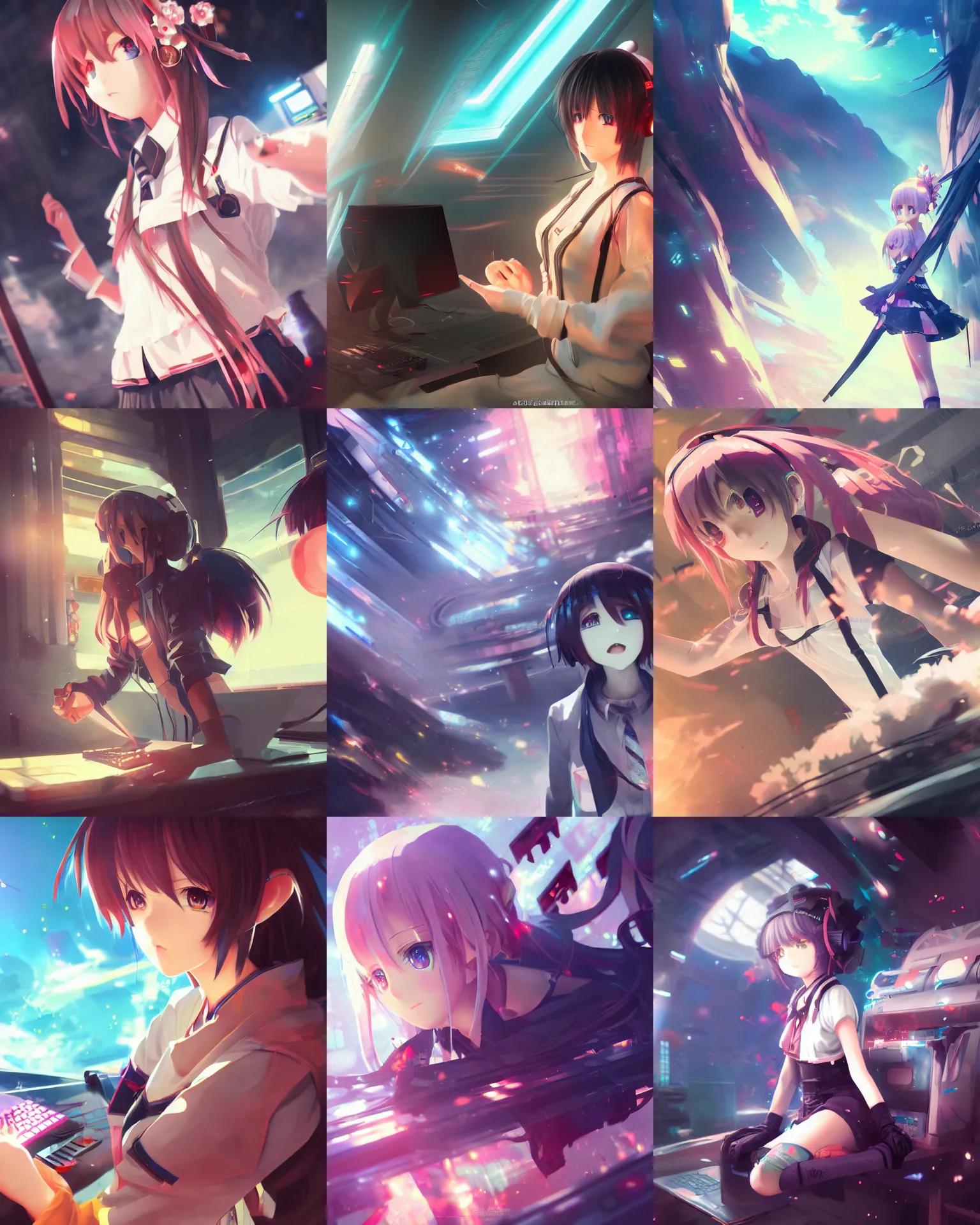 Prompt: gaming pc as anime girl, technology, highly detailed, masterpiece, art by bastien grivet and darwin cellis and jan urschel