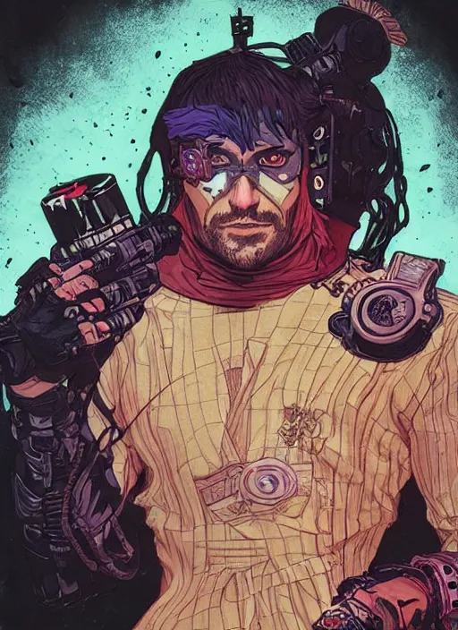 Prompt: cyberpunk circus wrestler. portrait by ashley wood and alphonse mucha and laurie greasley and josan gonzalez and james gurney. splinter cell, apex legends, rb 6 s, hl 2, d & d, cyberpunk 2 0 7 7. realistic face. character clothing. vivid color. dystopian setting.