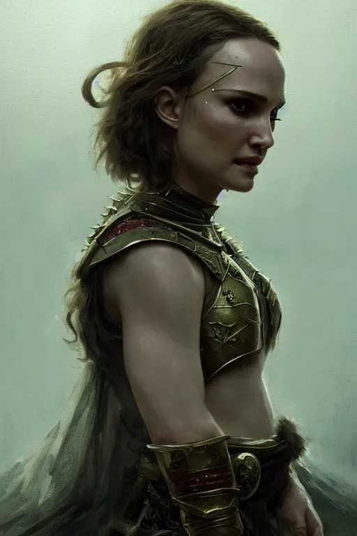 Image similar to natalie portman, legendary warrior, heroic, lord of the rings, tattoos, decorative ornaments, battle armor, by carl spitzweg, ismail inceoglu, vdragan bibin, hans thoma, greg rutkowski, alexandros pyromallis, perfect face, fine details, realistic shading photorealism