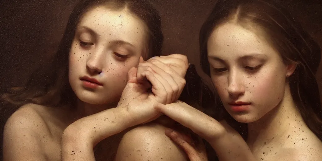 Image similar to beautiful oil matte portrait painting, women rained on by flower petals, wonderful masterpiece highly detailed, beautiful cinematic light deep focus, elegant, digital painting, smooth, sharp focus, golden ratio, dramatic illumination, ultra realistic, 8 k, art by artemisia lomi gentileschi and caravaggio