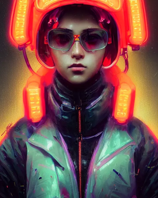 Image similar to detailed portrait Neon Operator Girl, cyberpunk futuristic neon, orange reflective puffy coat, decorated with traditional Japanese ornaments by Ismail inceoglu dragan bibin hans thoma greg rutkowski Alexandros Pyromallis Nekro Rene Maritte Illustrated, Perfect face, fine details, realistic shaded, fine-face, pretty face