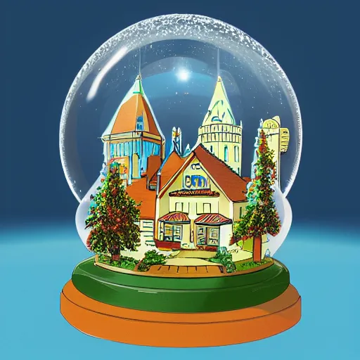 Prompt: the town of springfield from the simpsons in a beautiful photo-realistic snowglobe