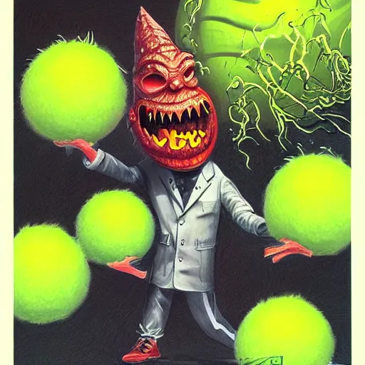 Image similar to a tennis ball monsters , digital art, fantasy, magic, trending on artstation, ultra detailed, professional illustration by Basil Gogos